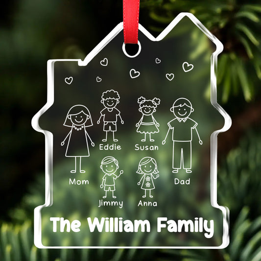 Family Christmas - Personalized Custom House Shaped Glass Ornament