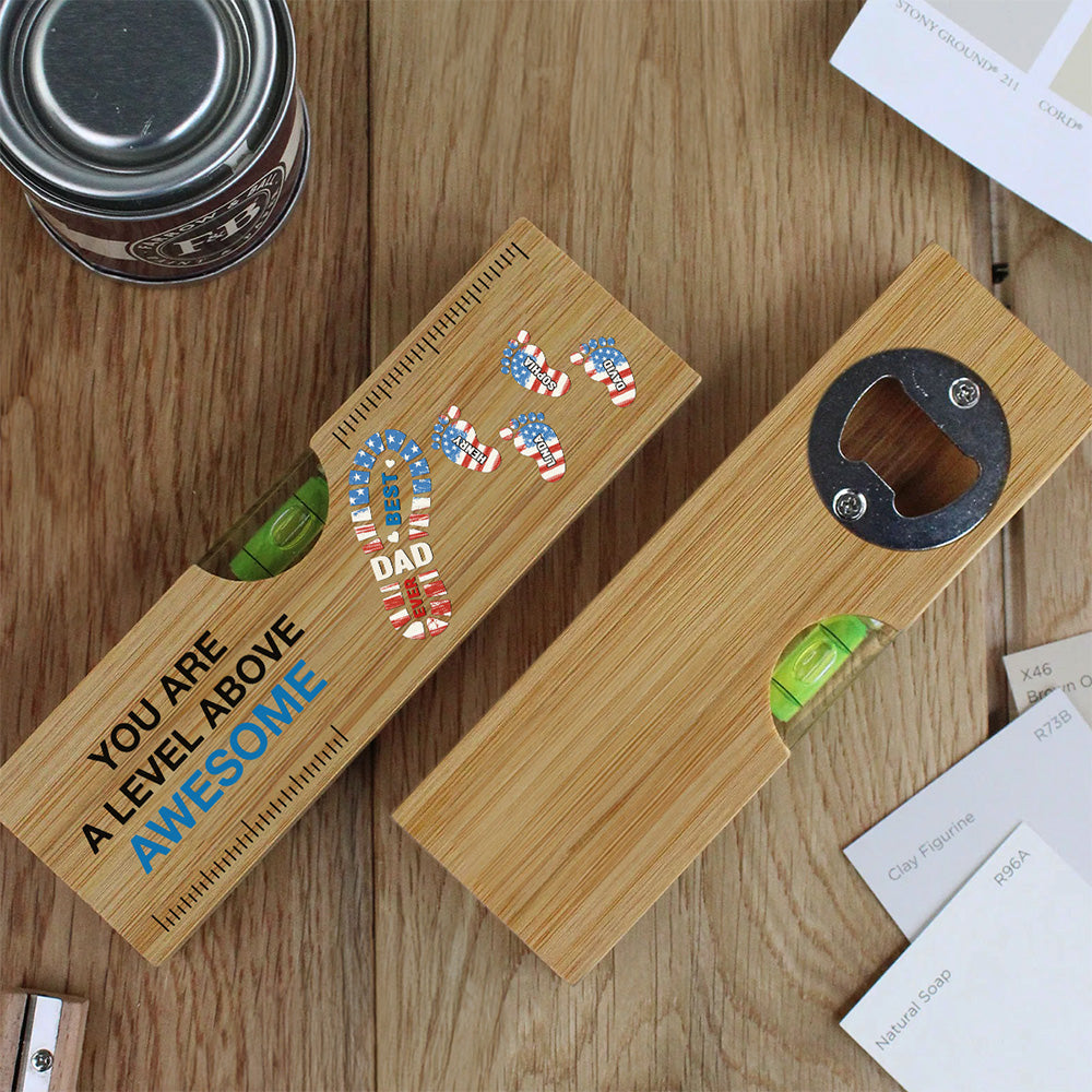 The Power Of Dad Comes From Love - Personalized Custom Wooden Spirit Level Bottle Opener