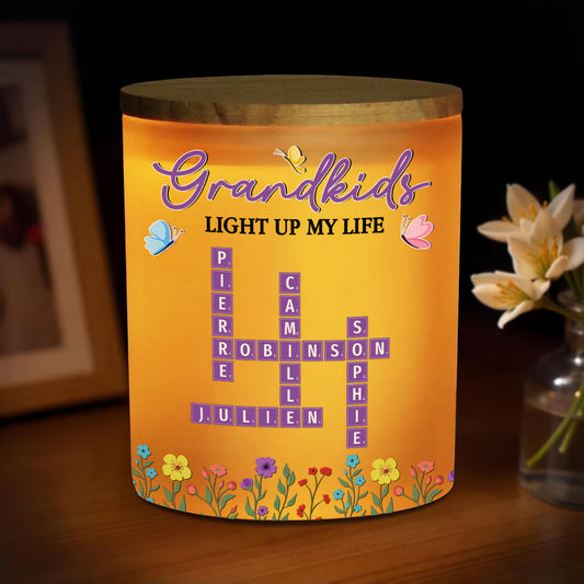 Love My Grandkids Crossword - Personalized Custom Glass Jar With LED Candle