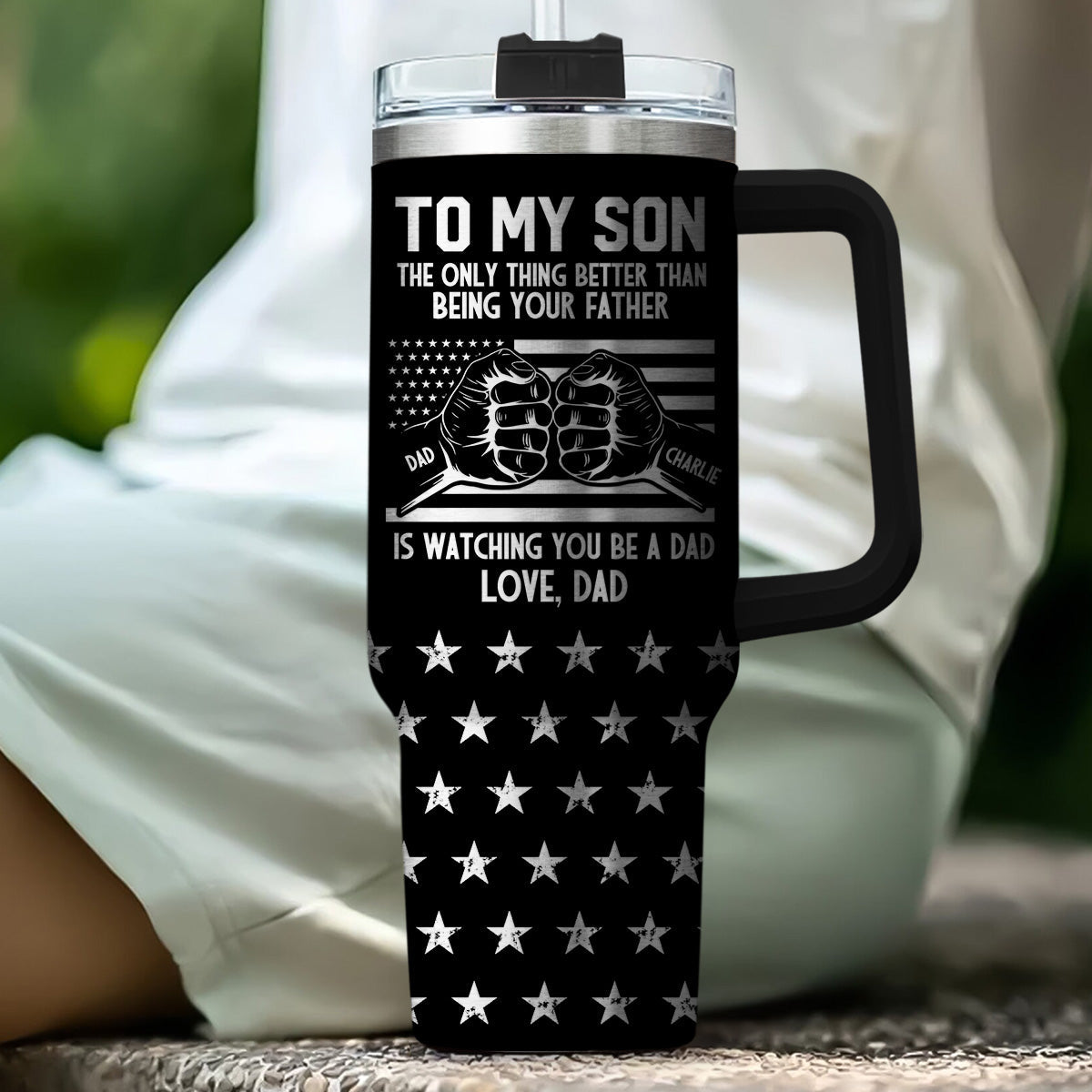 To My Son - Personalized Custom Engraved 40oz Tumbler With Handle