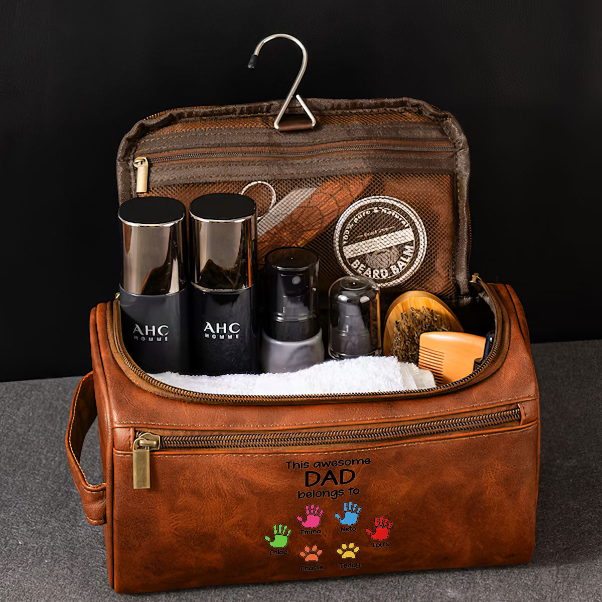 This Awesome Dad Belong To - Personalized Custom Leather Toiletry Bag