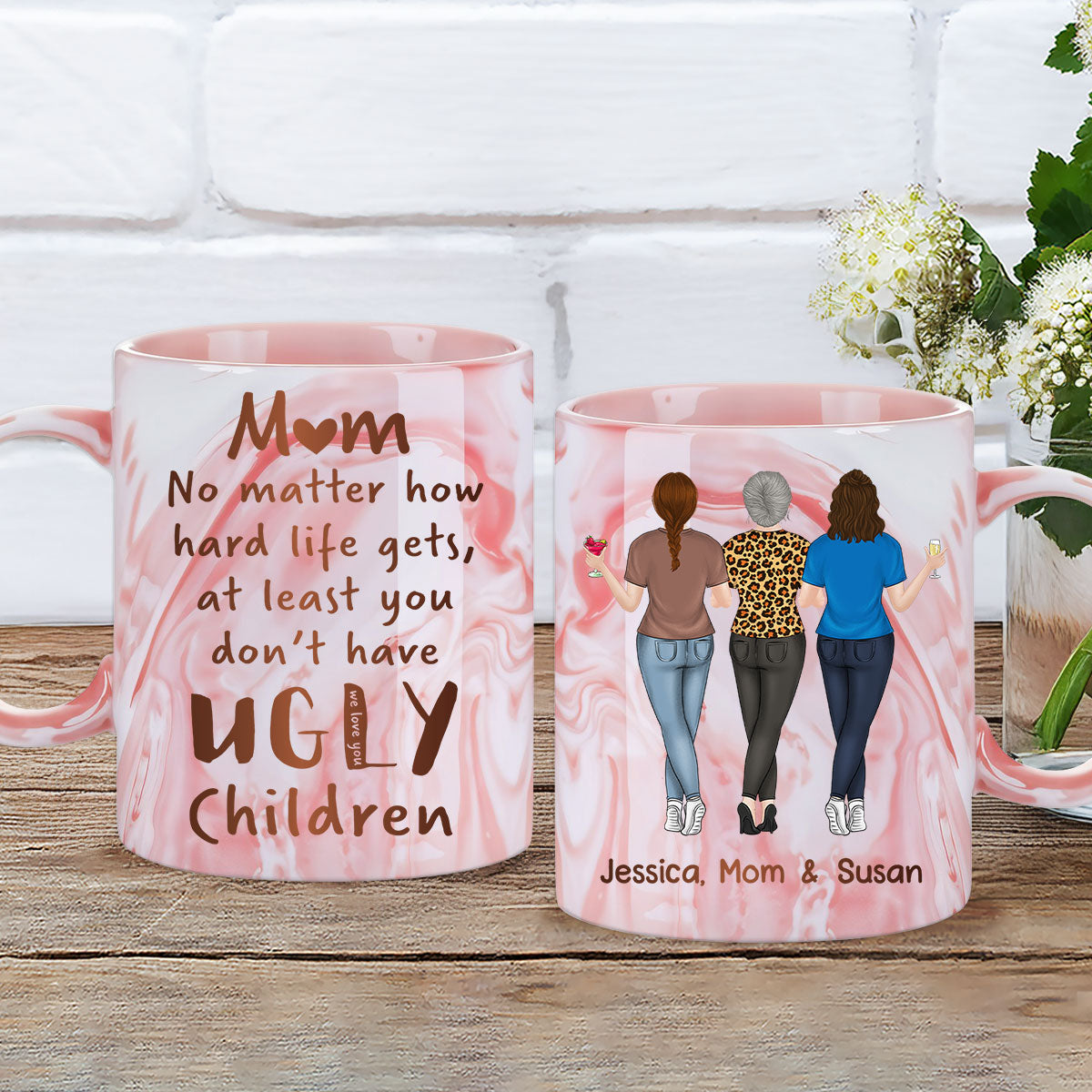 Mom Life Funny - Personalized Custom Pink Marble Mug