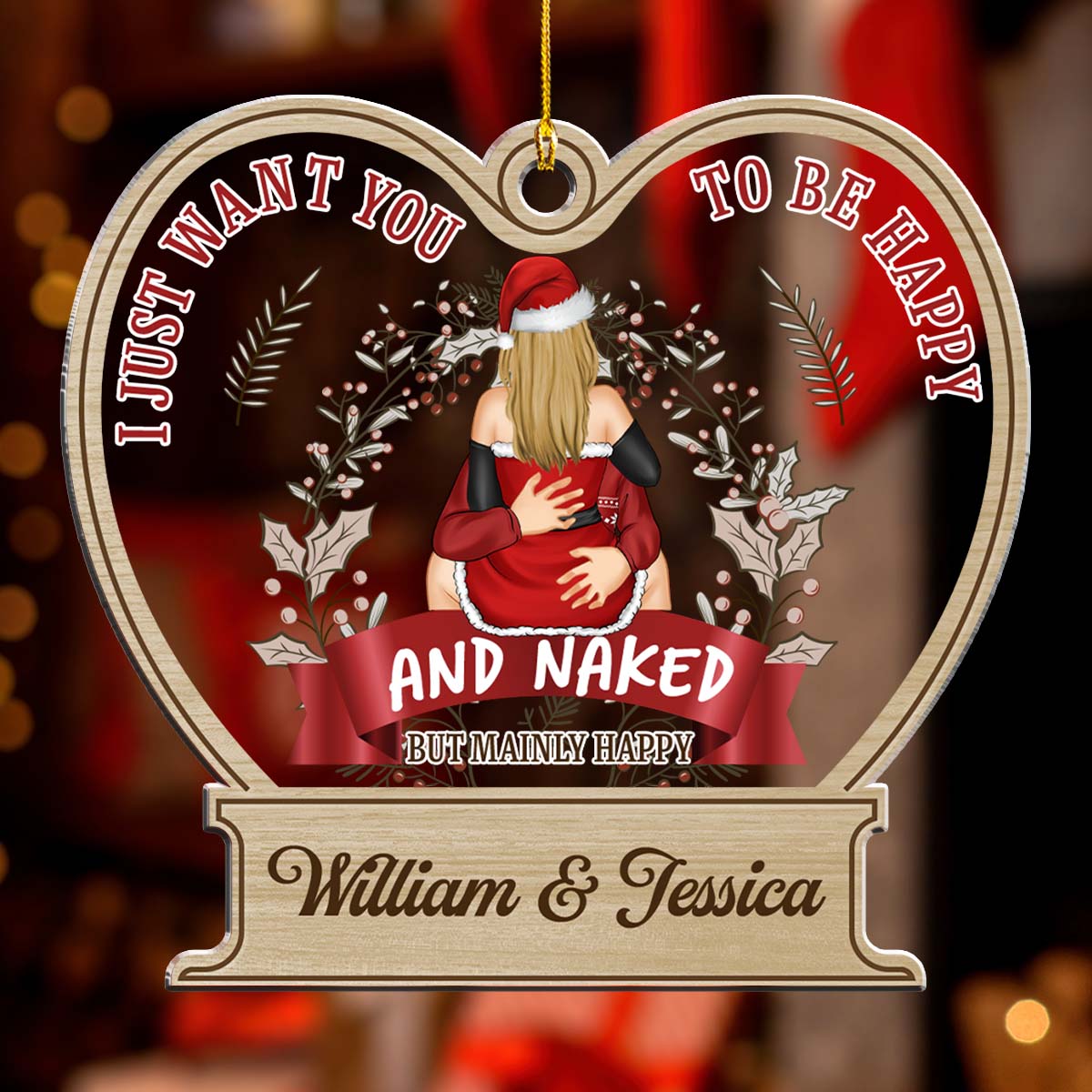 Naked But Mainly Happy - Personalized Custom Acrylic Ornament
