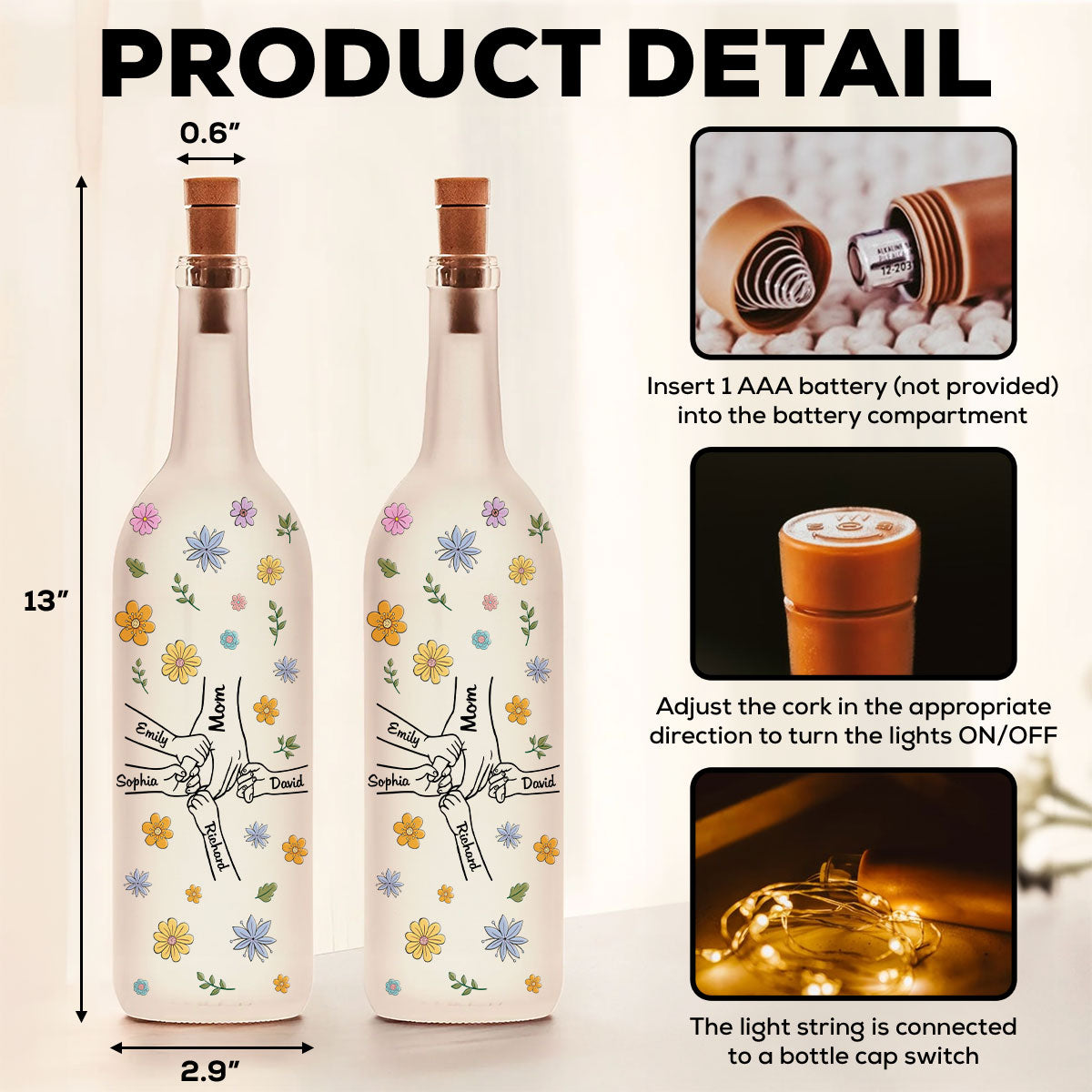 Mom Hold Our Hands - Personalized Custom Bottle Lamp