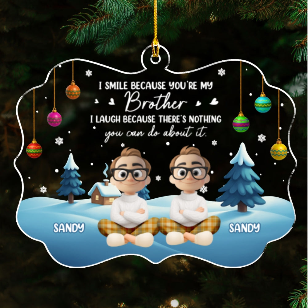 Forever Smiling With My Sibling - Personalized Custom Acrylic Ornament