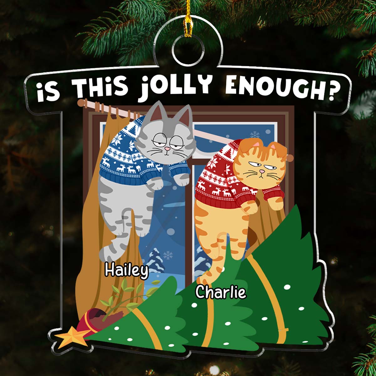 Feliz Naughty Cat - Personalized Custom Acrylic Ornament