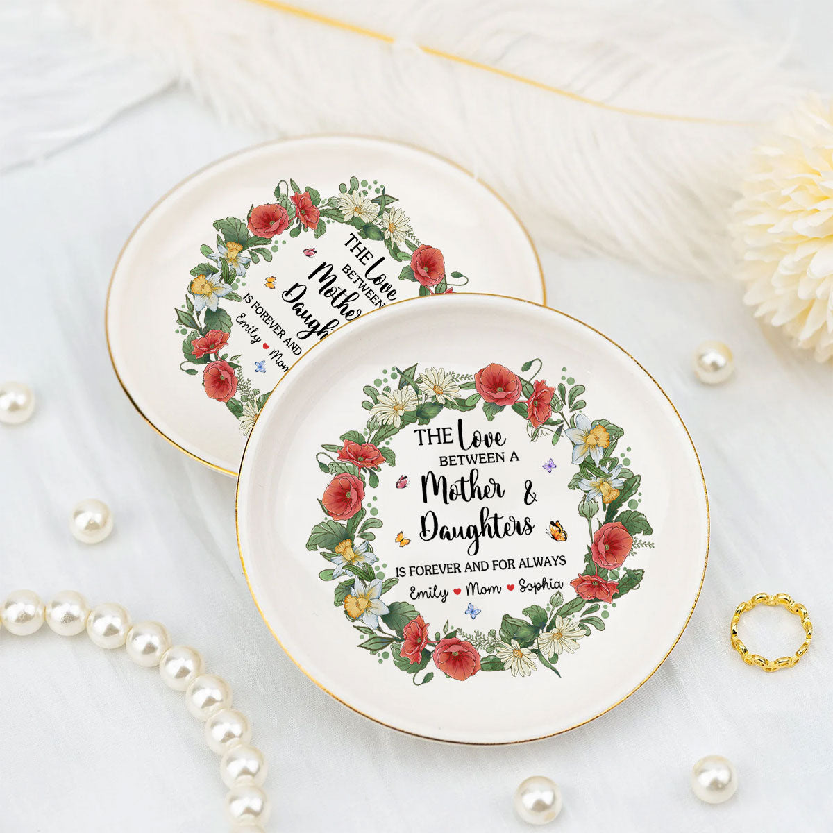 The Love Between A Mother And Daughters Is Forever - Personalized Custom Jewelry Dish