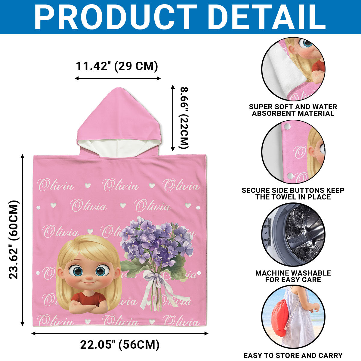 Birthmonth Flower - Personalized Custom Hooded Beach Towel