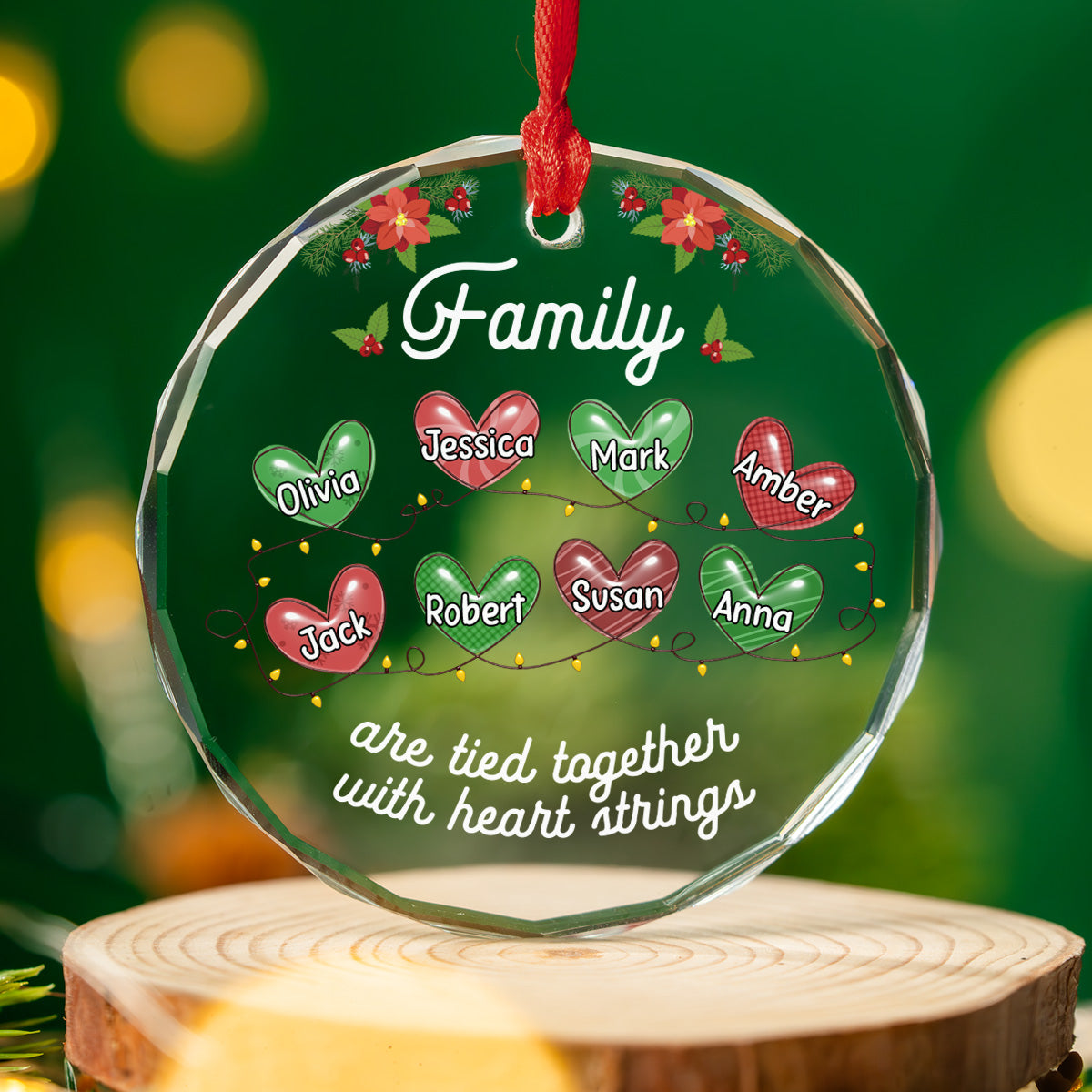 Family Are Tied Together With Heart Strings - Personalized Custom Glass Ornament