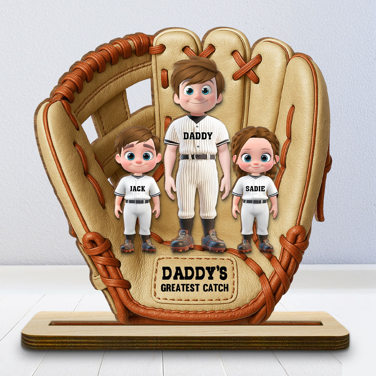 Daddy Team - Personalized Custom 2-Layer Wood Plaque With Flat Base