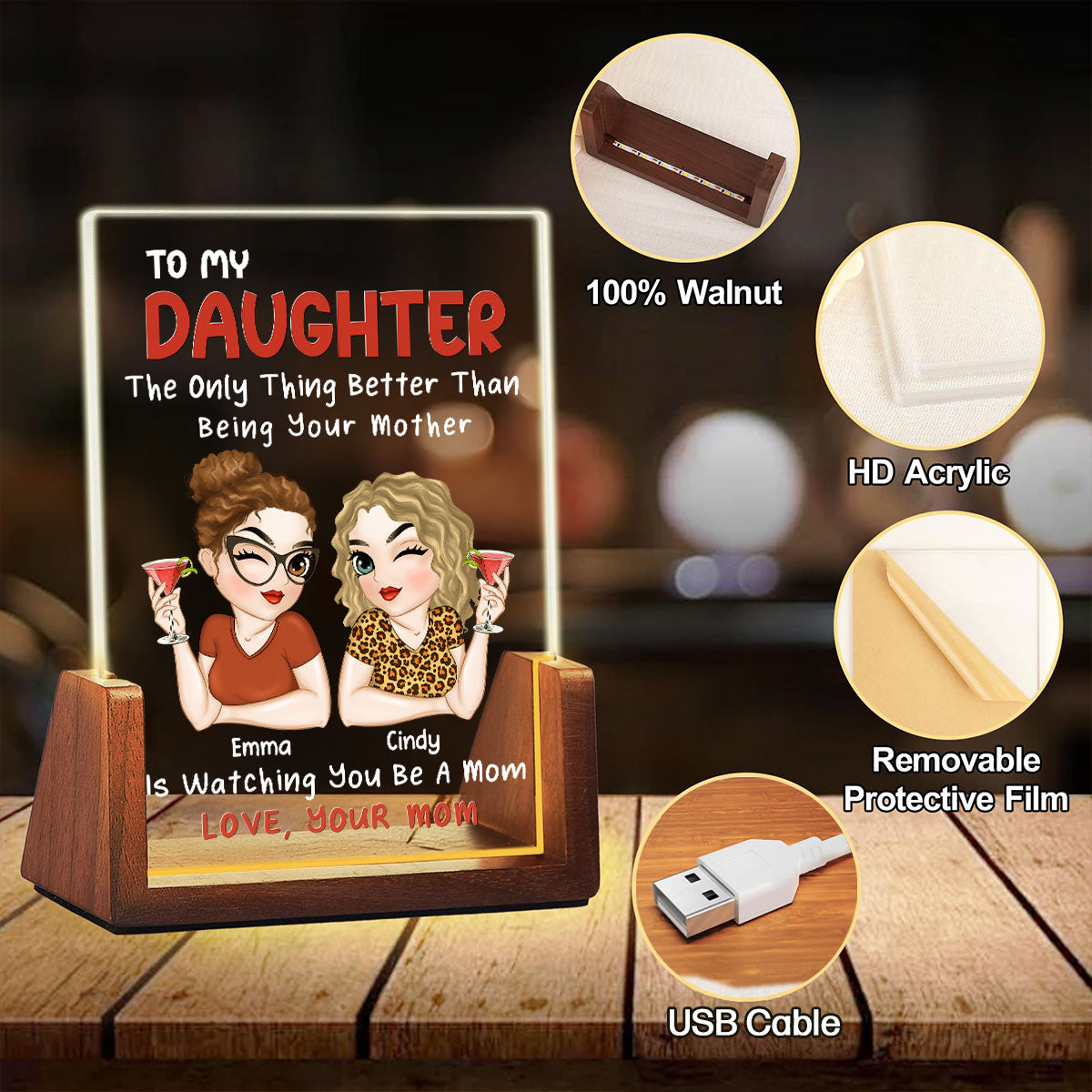 Lovely Daughter - Personalized Custom Plaque With Walnut Base