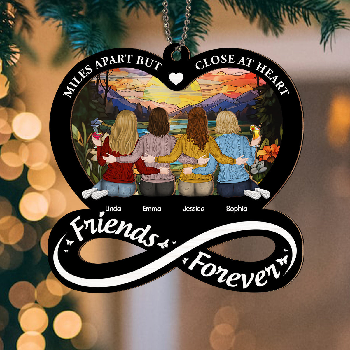 Not Sisters By Blood But Sisters By Heart - Personalized Custom Suncatcher Ornament