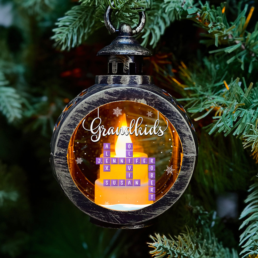 Grandkids Crossword Christmas - Personalized Custom Christmas Lantern