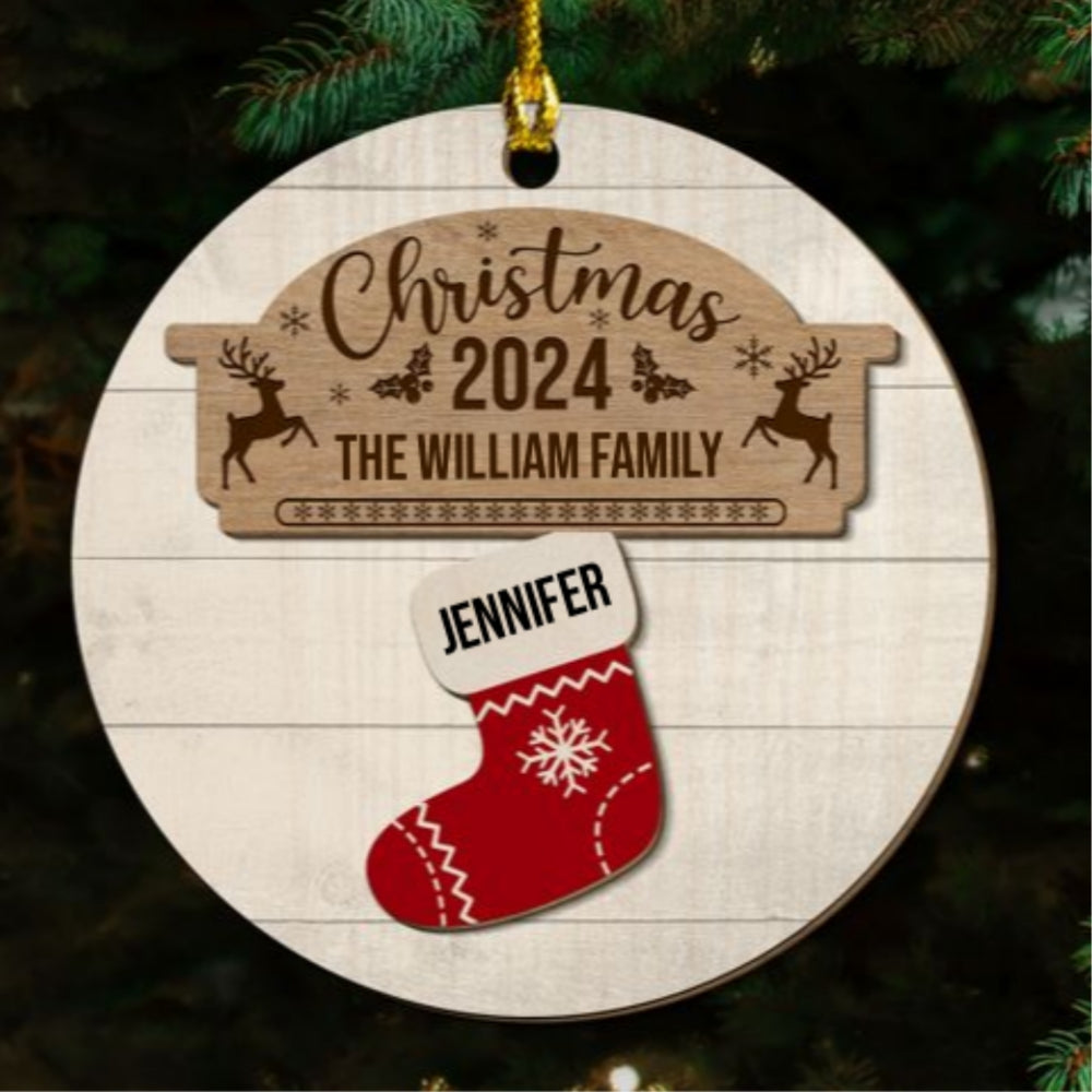 Custom Name Christmas Socks - Personalized Custom 2-layered Wood Ornament