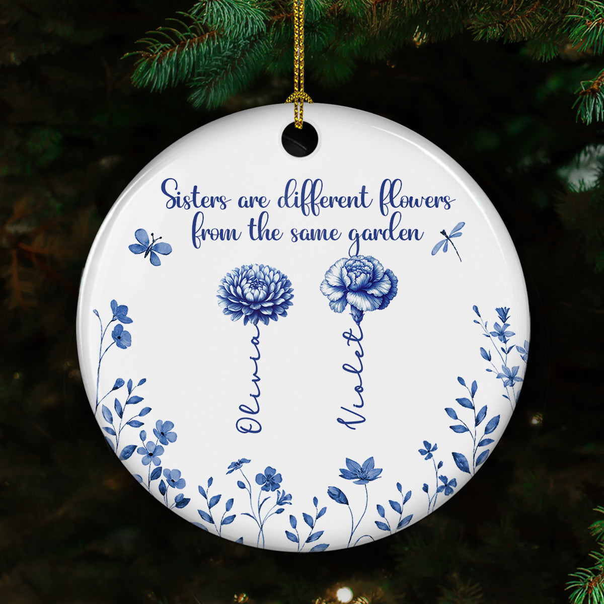 Love Blossoms Between Sweet Sisters - Personalized Custom Ceramic Ornament