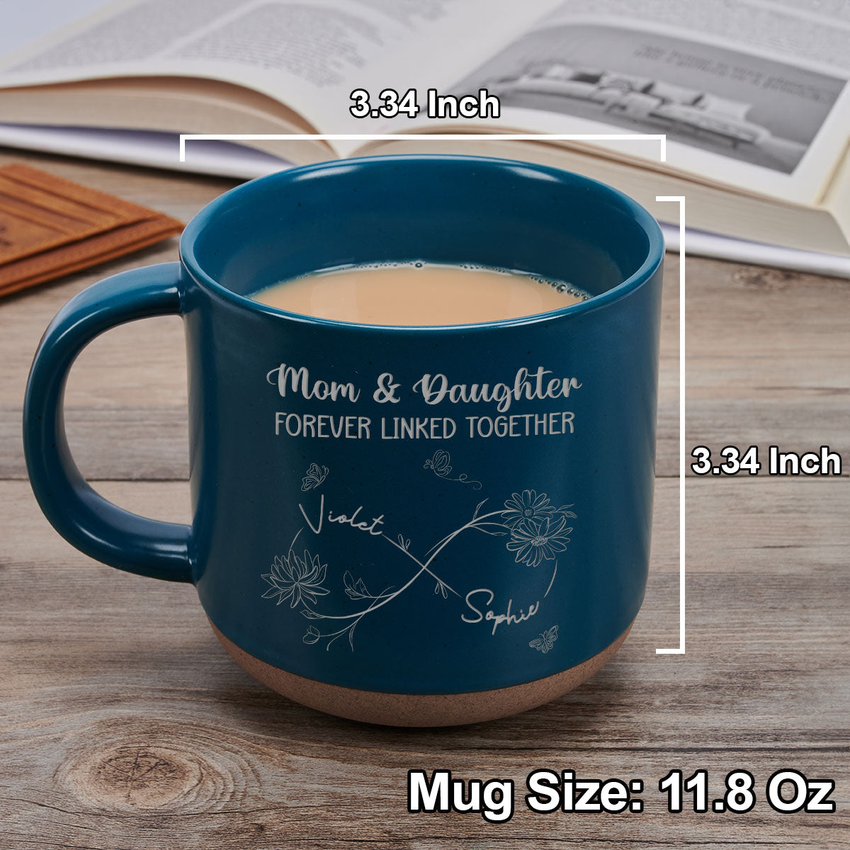Mom And Daughter Forever Linked Together - Personalized Custom Engraved Pottery Mug