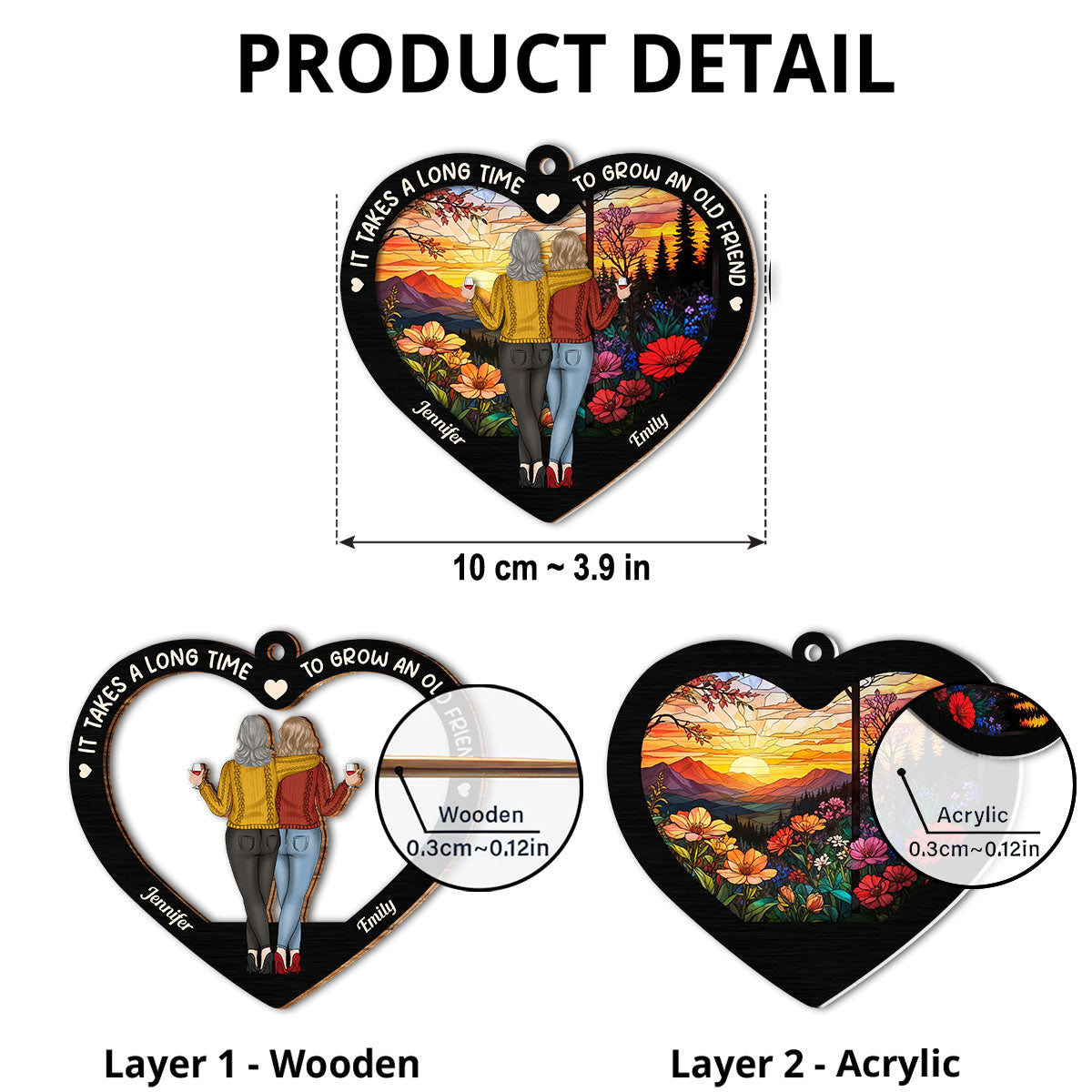 Old Friends Take Time To Grow - Personalized Custom Suncatcher Ornament