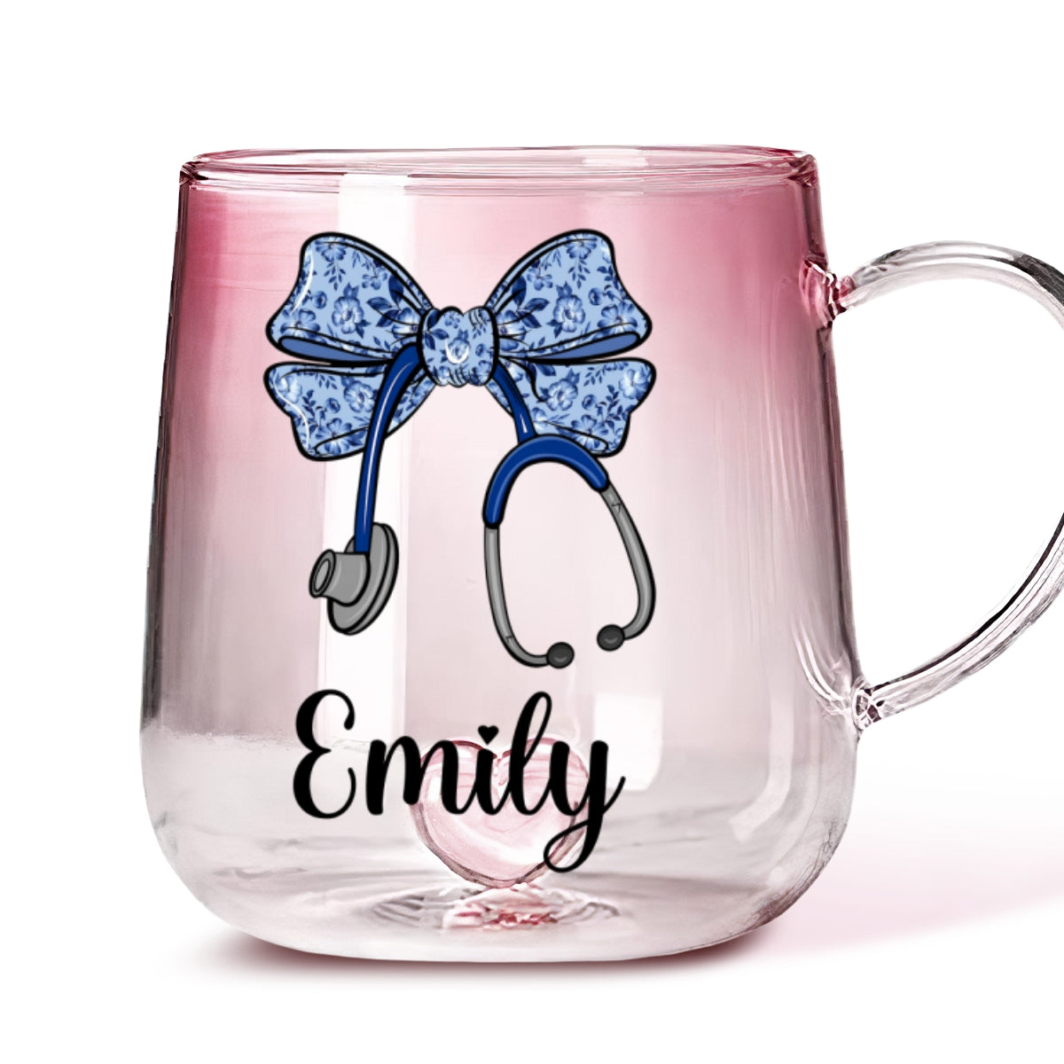 Bow Stethoscope - Personalized Custom Pink Gradient Glass Mug
