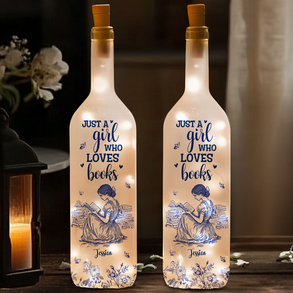 A Girl Who Loves Books - Personalized Custom Bottle Lamp
