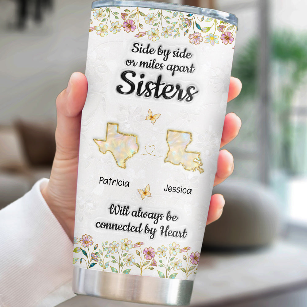Sisters Connected By Heart - Personalized Custom 3D Inflated Effect Tumbler