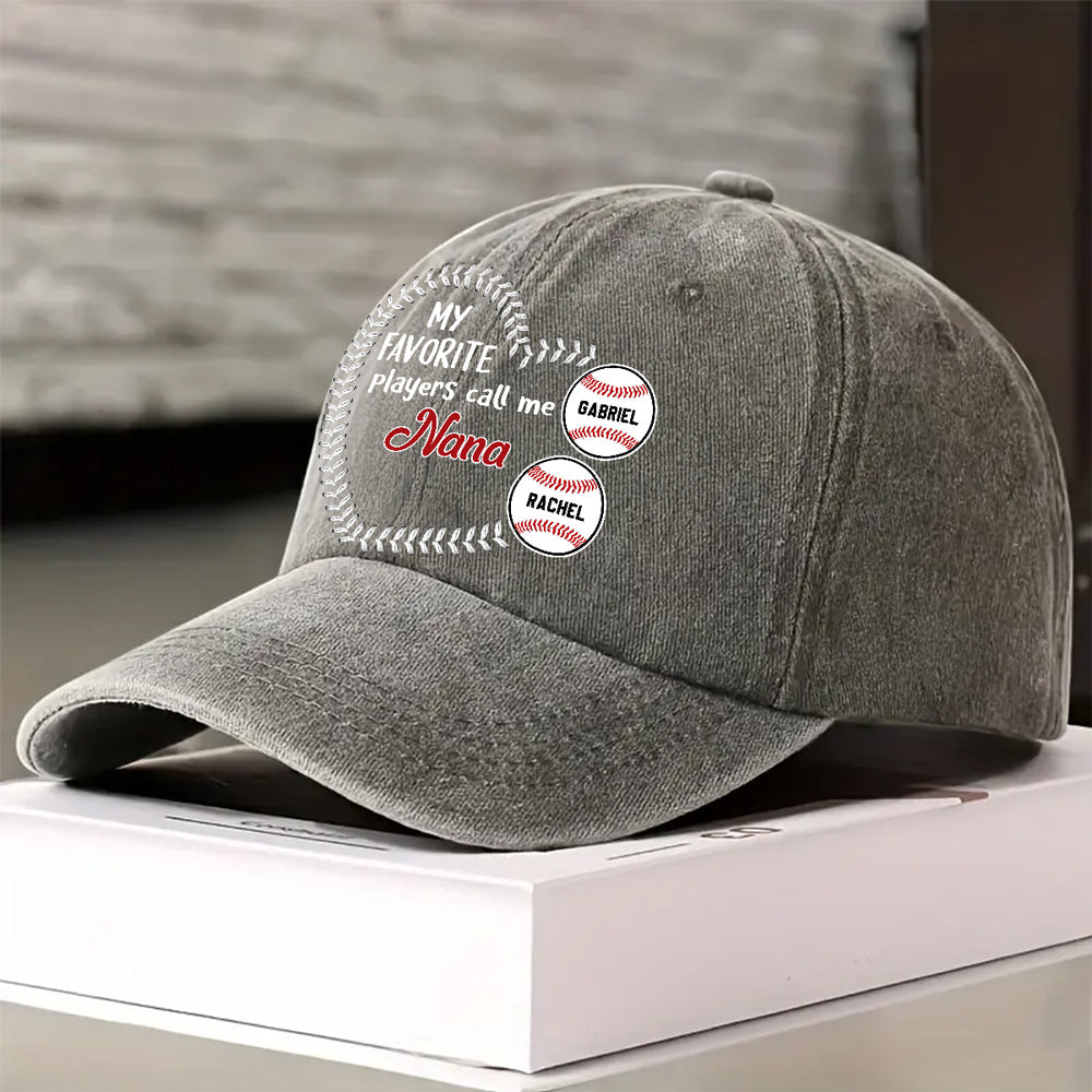 My Fav Players Call Me Grandma - Personalized Custom Vintage Washed Denim Cap