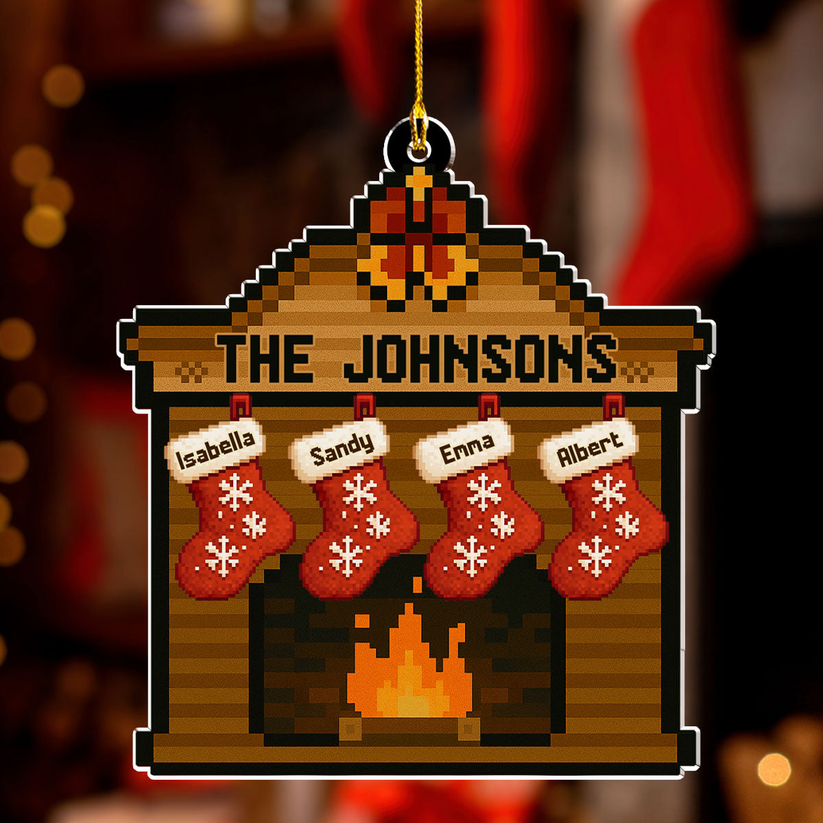 Pixel Family Christmas - Personalized Custom Acrylic Ornament