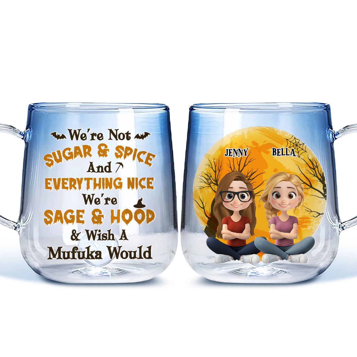 Funny Witch Friends - Personalized Custom Funny Witch Friends - Personalized Custom Blue Gradient Glass Mug