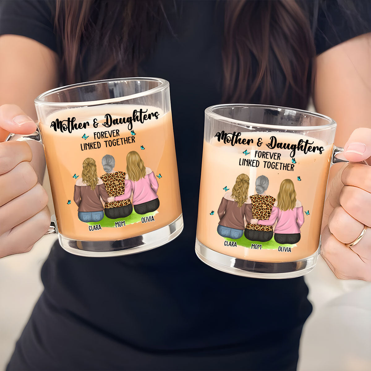 Mother And Daughter Connected By Love - Personalized Custom Glass Mug
