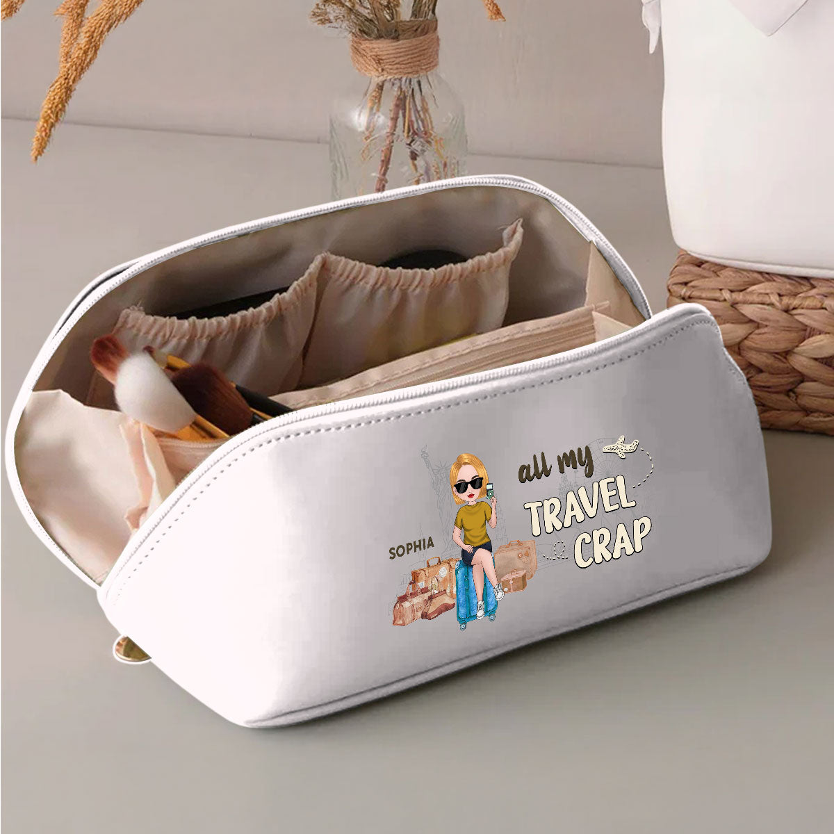 All My Travel Crap - Personalized Custom Leather Makeup Bag