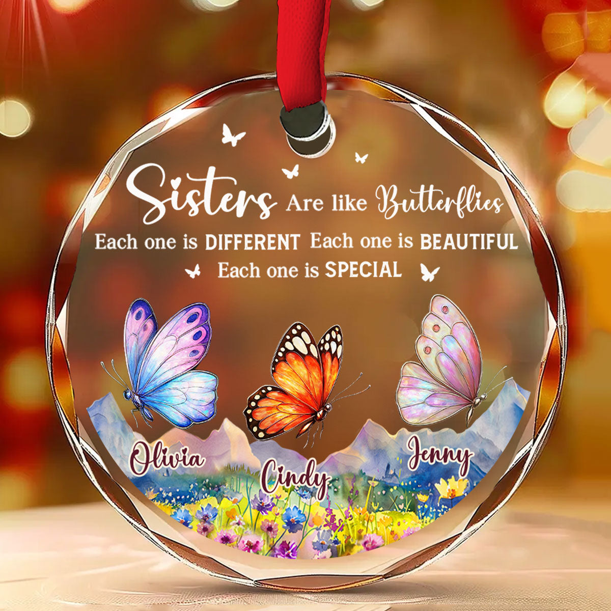Sisters Are Like Butterflies - Personalized Custom Glass Ornament