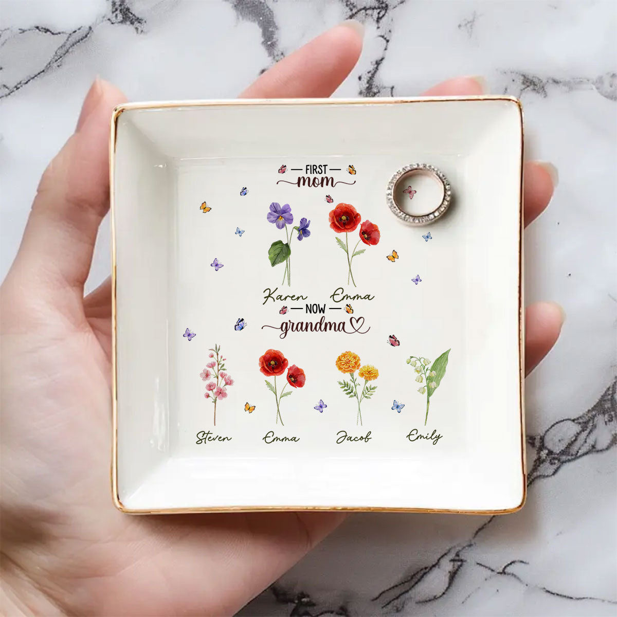 First Mom Now Grandma - Personalized Custom Jewelry Dish