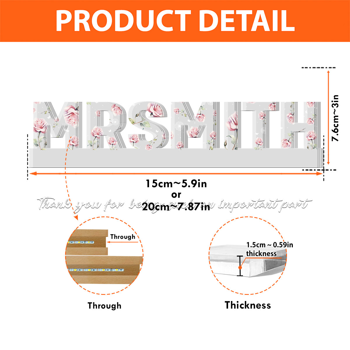 Thank You For Being Such An Important Part Of My Story - Personalized Custom Acrylic Letters 3D LED Night Light