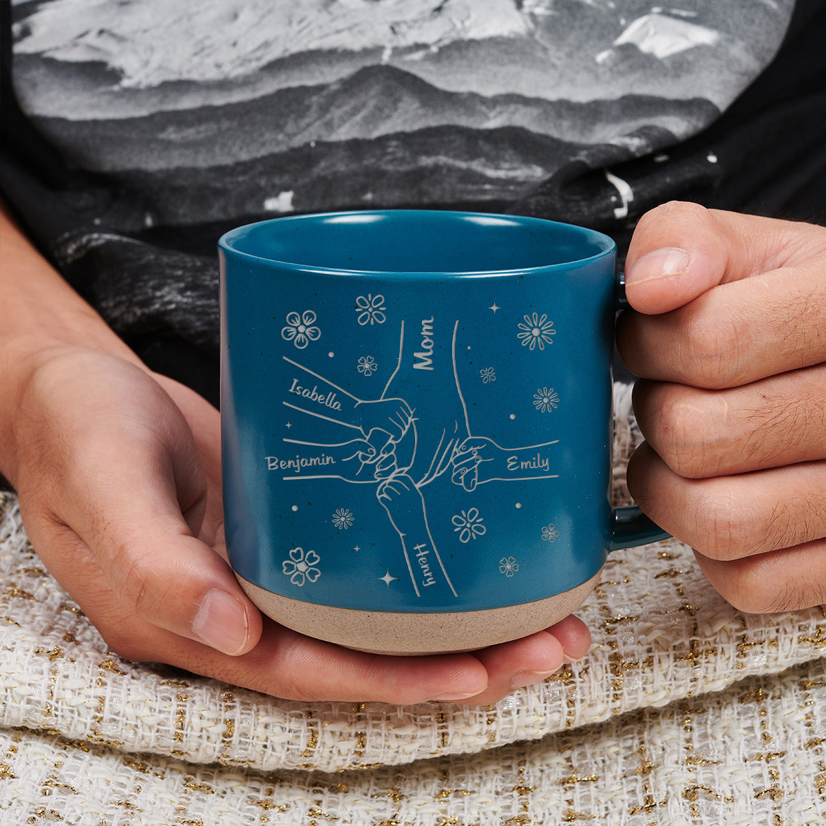 Mom Hold My Hand - Personalized Custom Engraved Pottery Mug