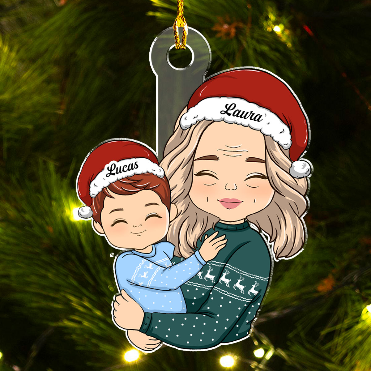 Doll Grandma Hugging Kid - Personalized Custom Acrylic Ornament