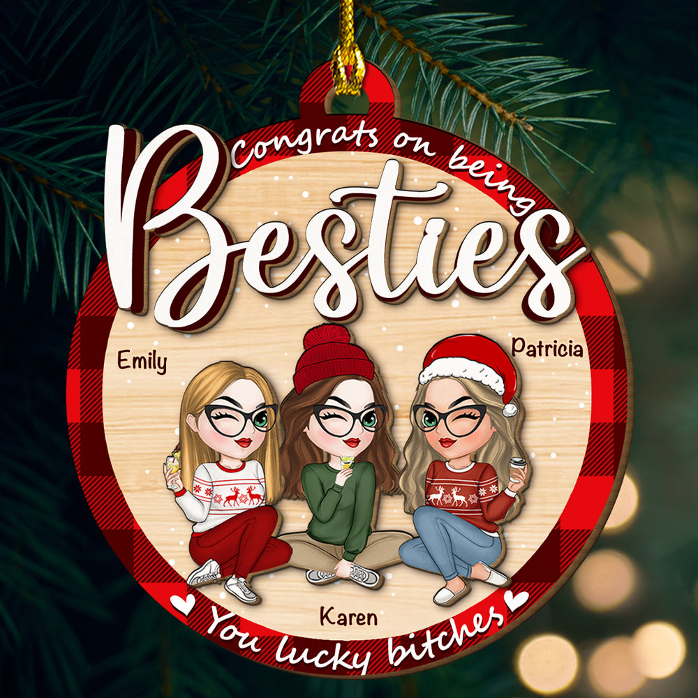 You Lucky Besties - Personalized Custom Freeshape 2-Layered Wood Ornament