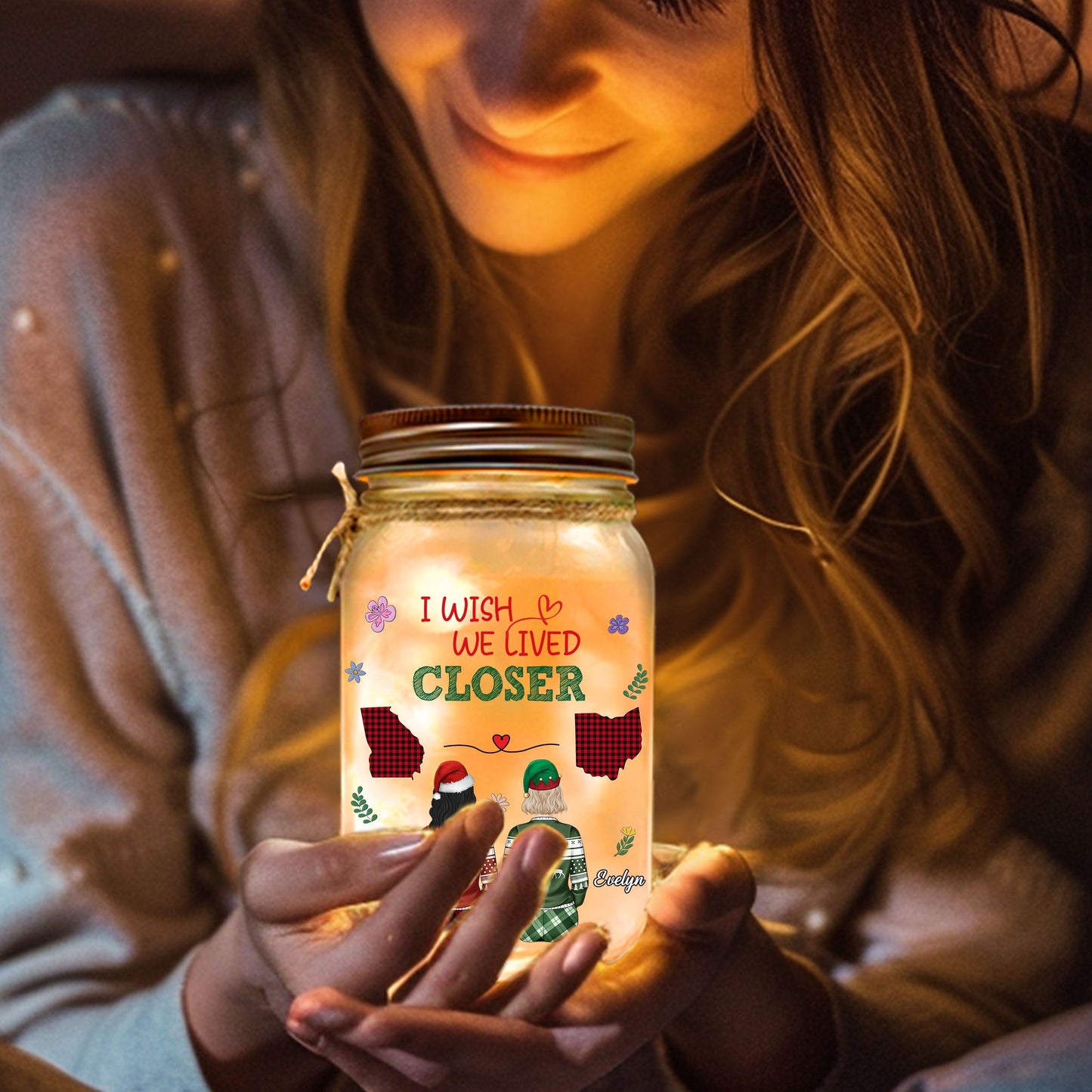 Wish You Lived Next Door - Personalized Custom Mason Jar Light