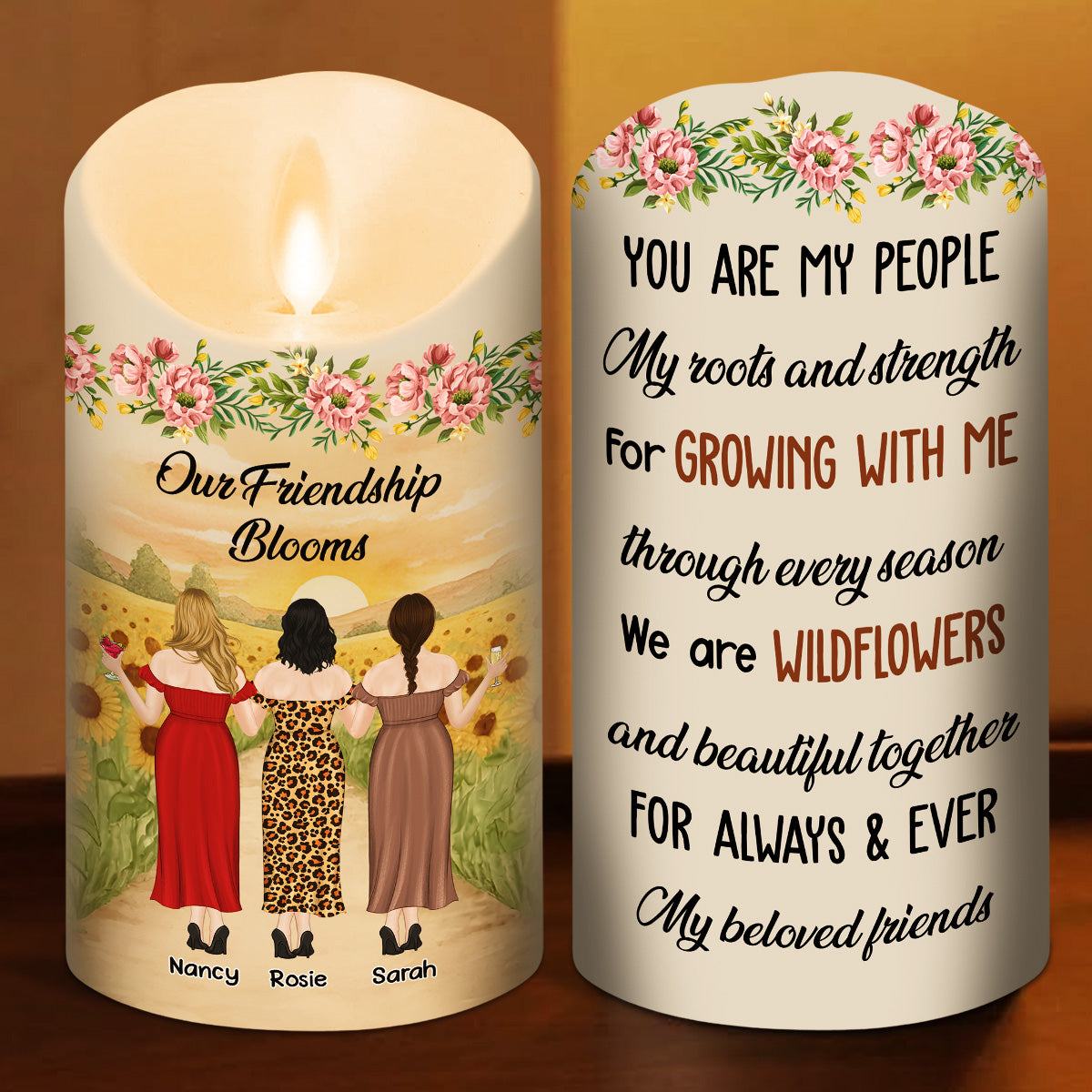 Wildflower Friendship - Personalized Custom LED Candle
