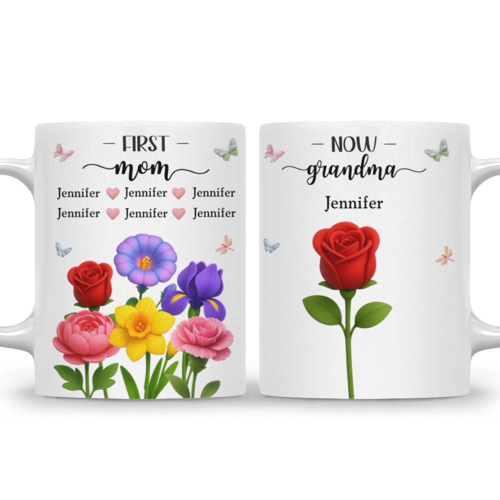 First Mom Now Grandma Floral - Personalized Custom Coffee Mug