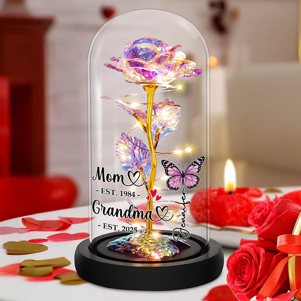 First Mom Now Grandma - Personalized Custom Sparkly Rose