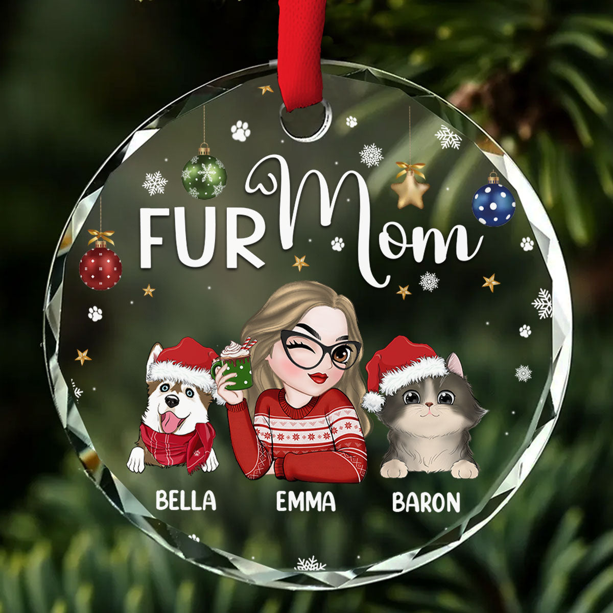 Fur Mom - Personalized Custom Glass Ornament