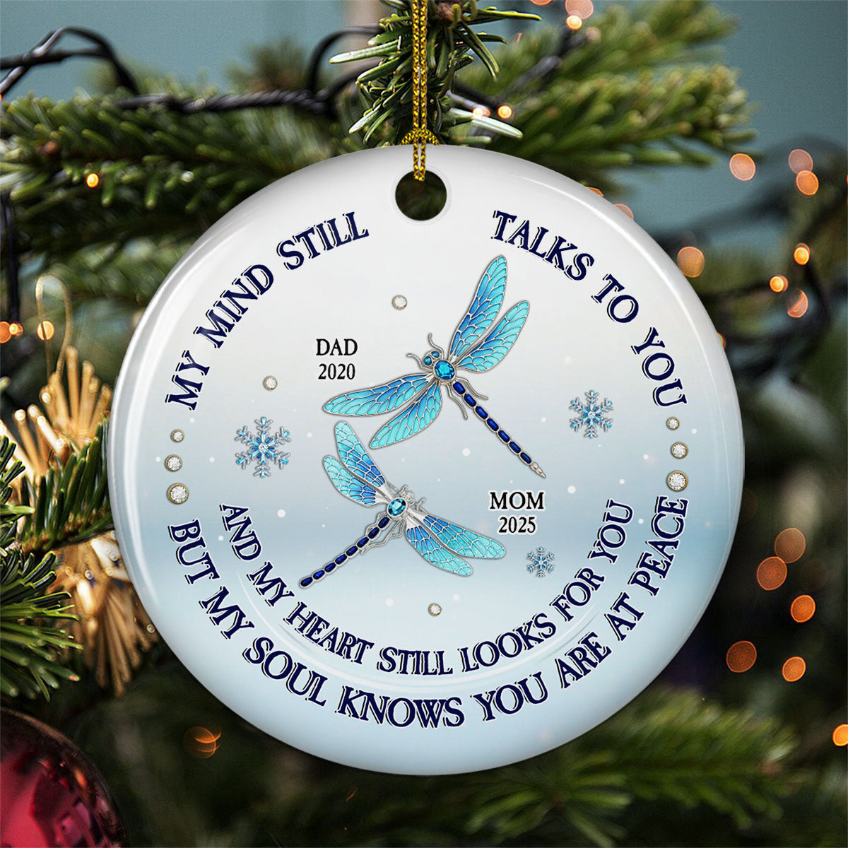 My Mind My Heart My Soul Blue Crystal - Personalized Custom Ceramic Ornament