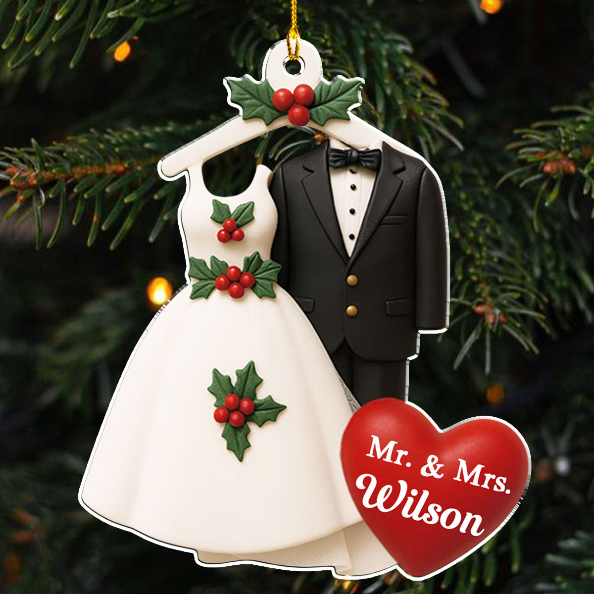 Happily Married - Personalized Custom 3D Effect Acrylic Ornament