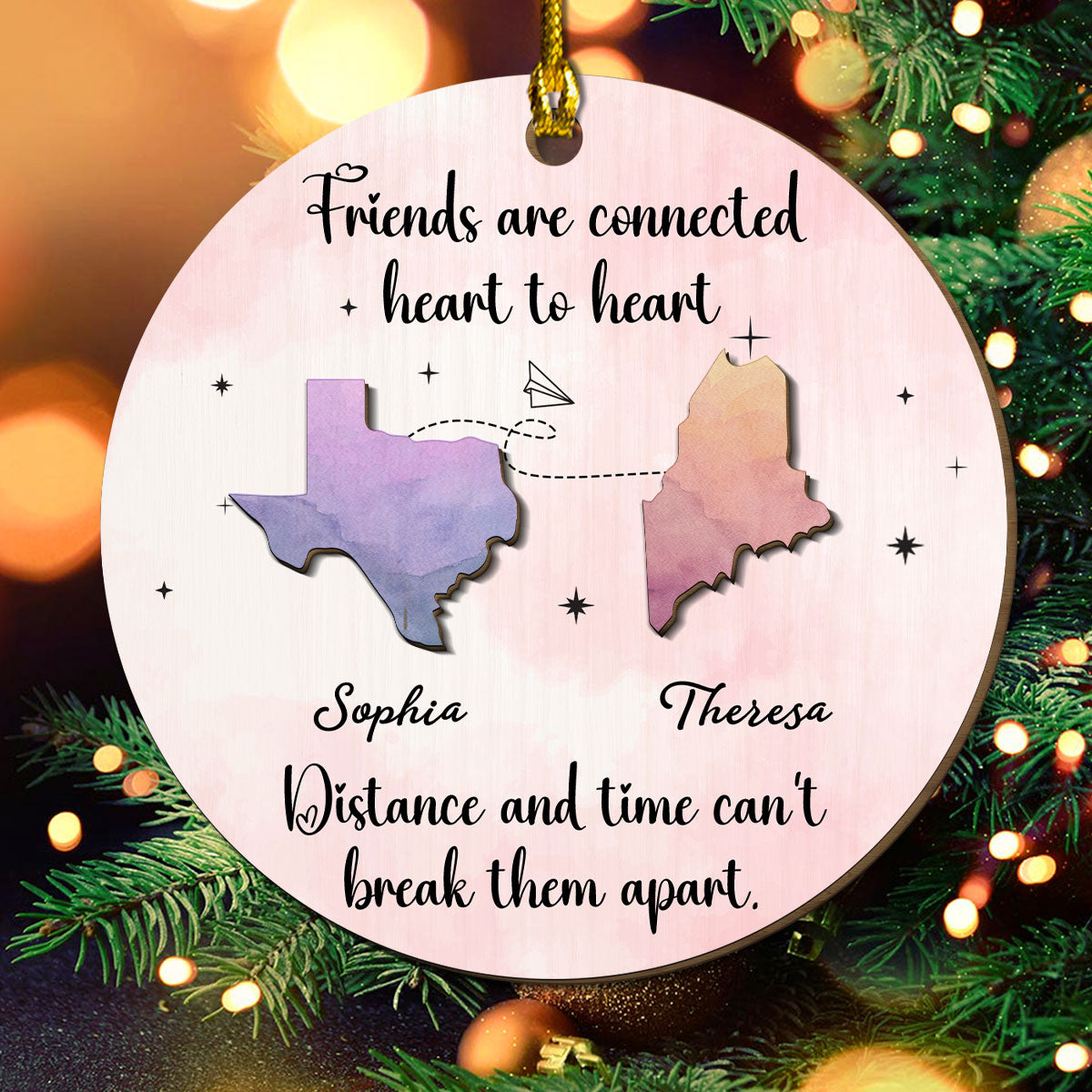 Friends Are Connected Heart To Heart  - Personalized Custom Freeshape 2-Layered Wood Ornament