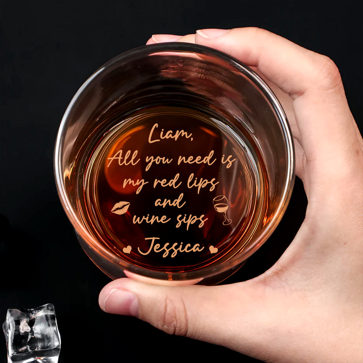 Red Lips Wine Sips - Personalized Custom Engraved Whiskey Glass