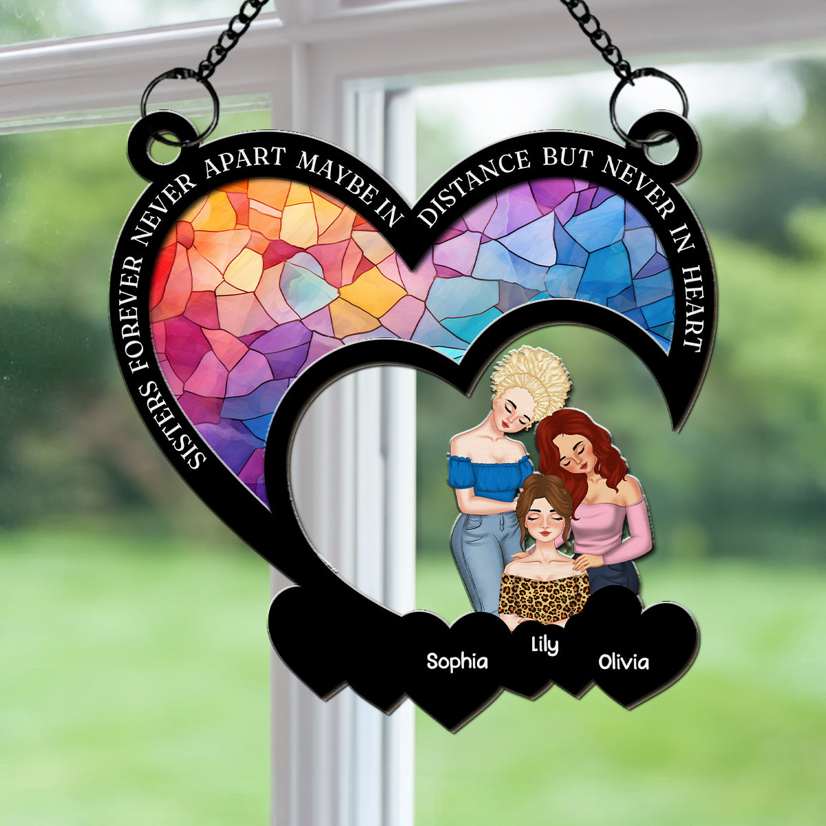 Besties Lean On Shoulder - Personalized Custom Suncatcher