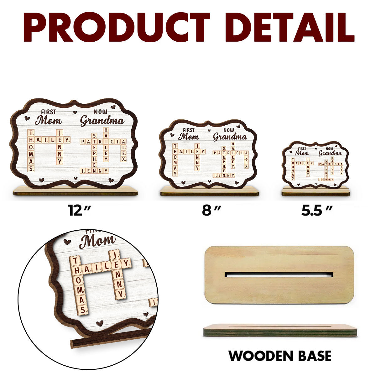 First Mom Now Grandma Crossword - Personalized Custom 2-Layer Wood Plaque With Flat Base