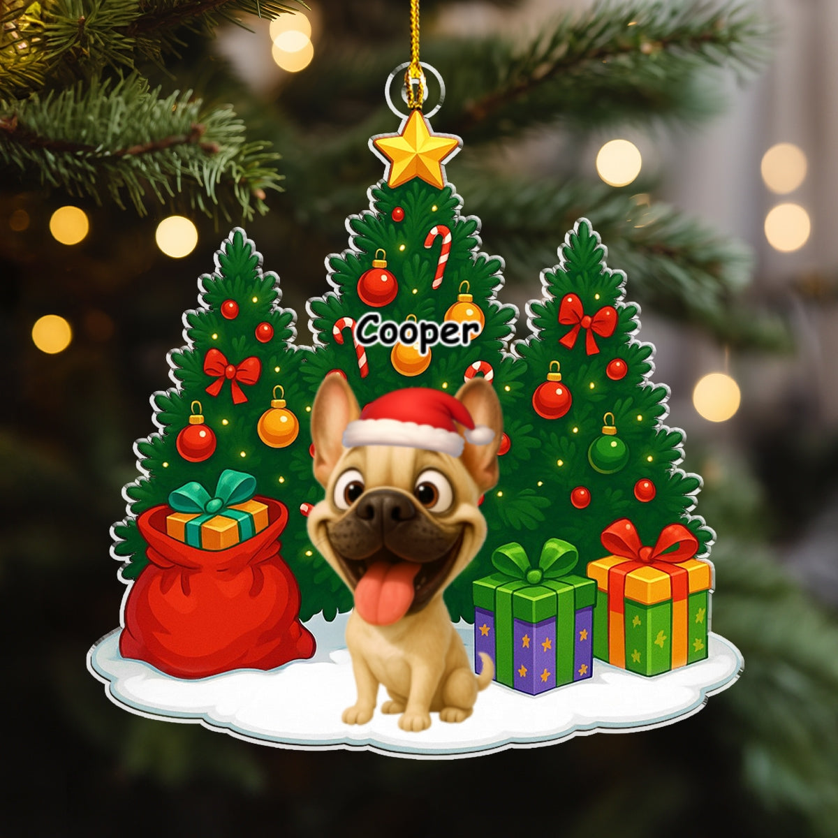 Dog Under Christmas Tree - Personalized Custom Acrylic Ornament