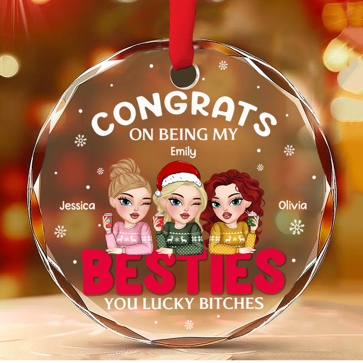 Congrats On Being My Bestie Merry Christmas - Personalized Custom Glass Ornament