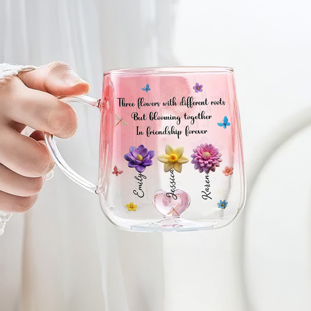 Strong Roots Endless Friendship Blossoms - Personalized Custom Pink Gradient Glass Mug
