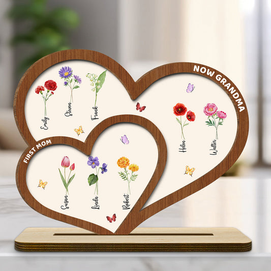 First Mom Now Grandma - Personalized Custom 2-Layer Wood Plaque With Flat Base